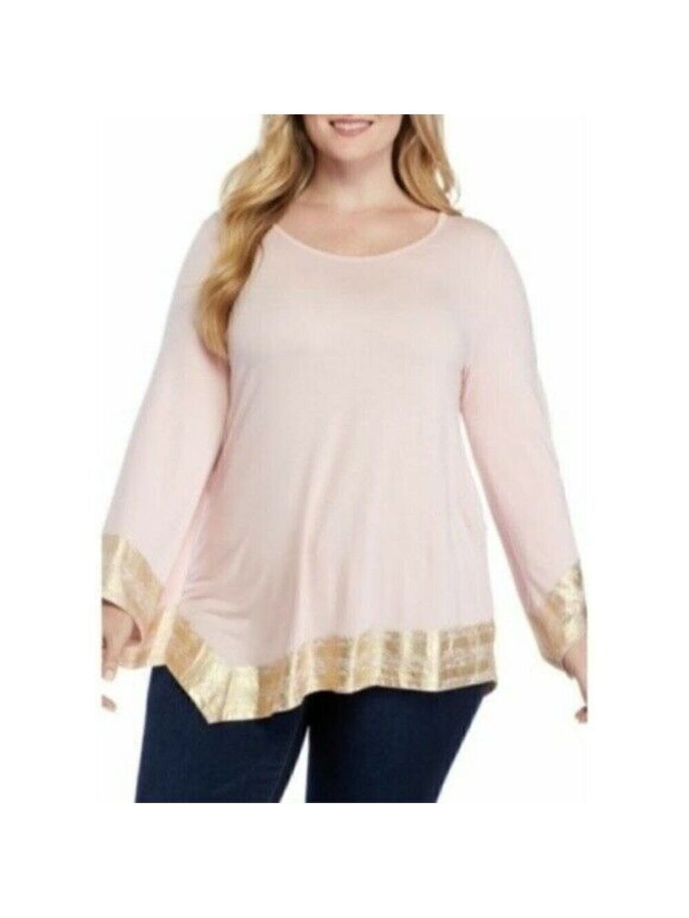 𝅺new Directions Pink Asymmetrical Foil Trim Jersey Tunic Top Plus Size 0X NWT